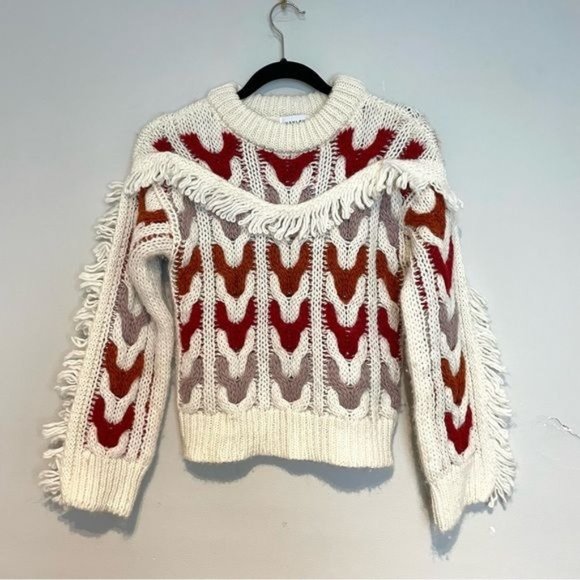 HAYLEY MENZIES PORTOBELLO WOOL ALPACA BLEND FRINGE BOHO MULTICOLOR KNIT SWEATER - Picture 1 of 8
